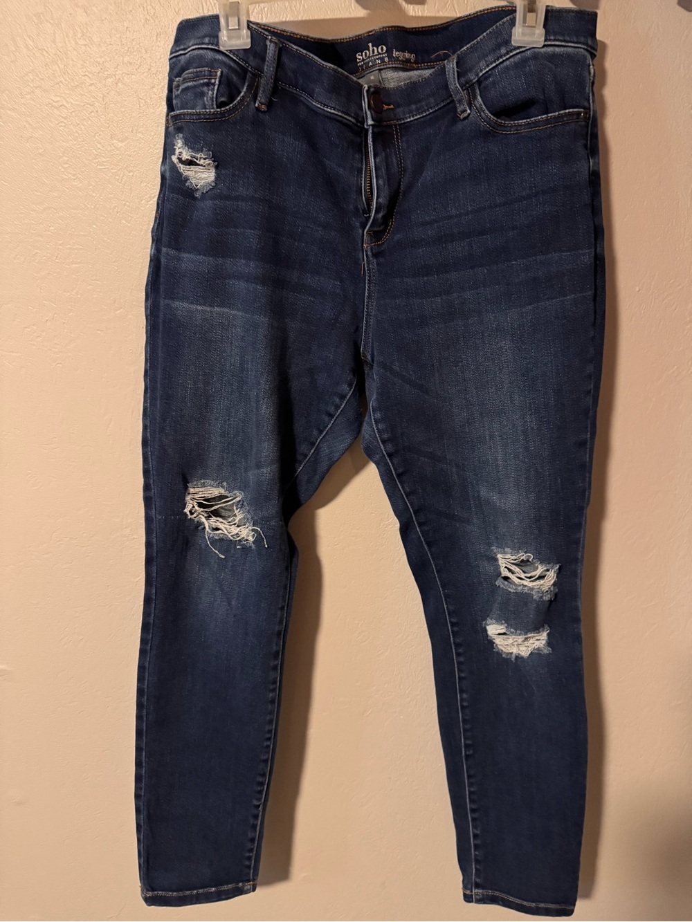 New York & Company SOHO Distressed Skinny Jeans - Dark Blue
